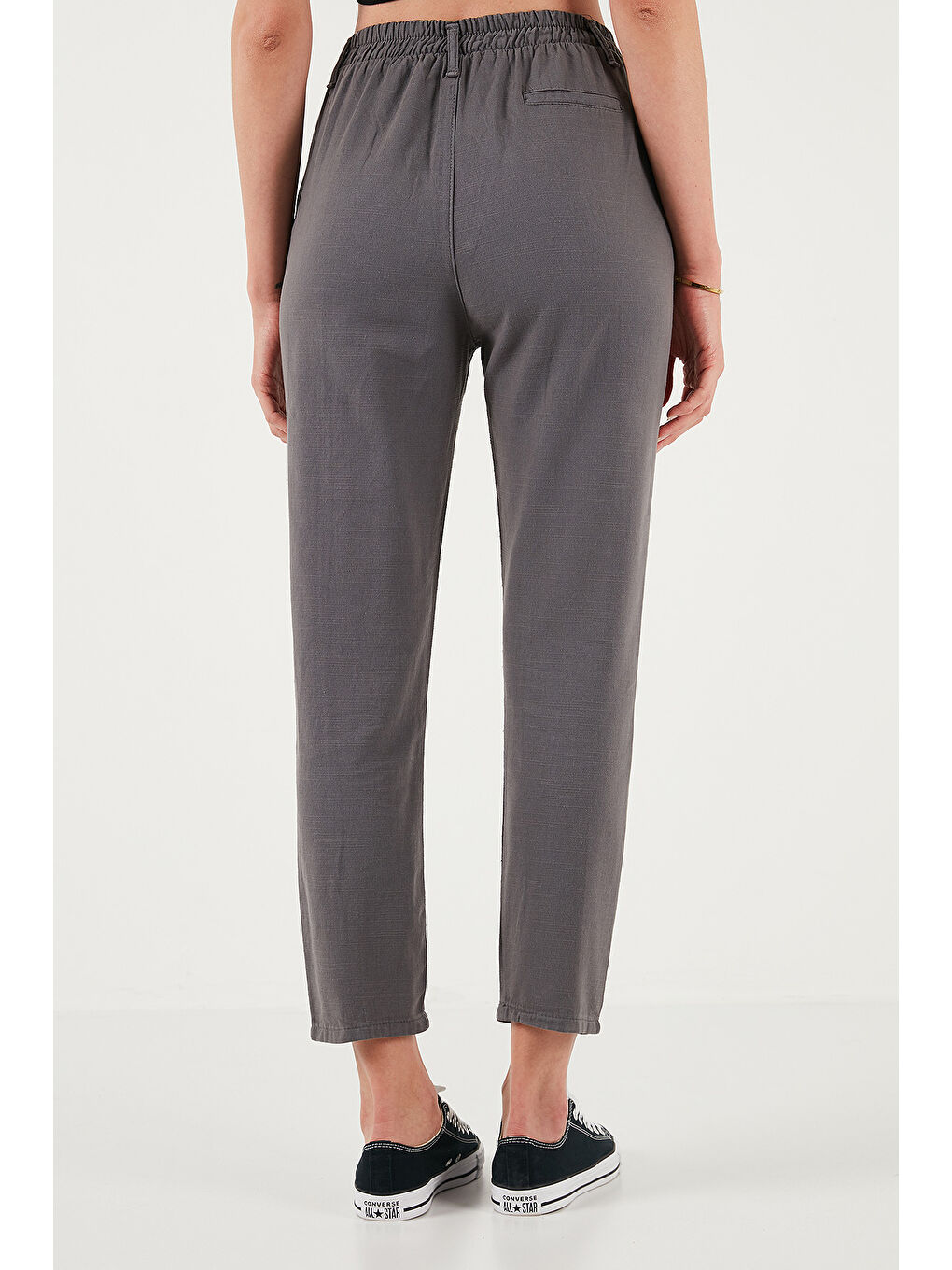 Antrasit Pamuklu Slim Fit Normal Bel Düz Paça Kadın Pantolon 668Y5121-6