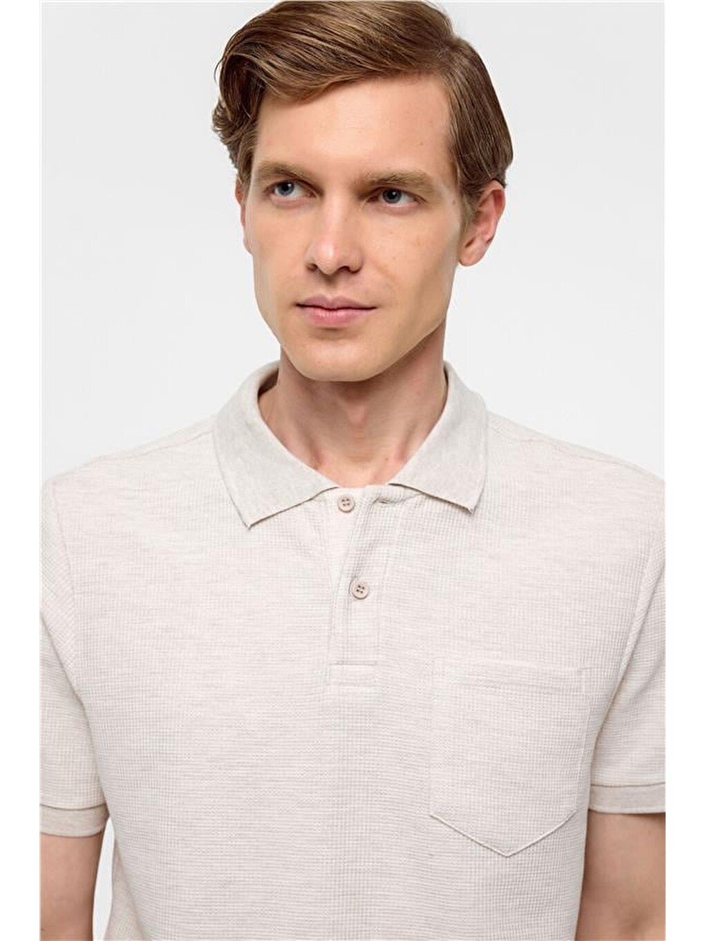 Bej Regular Armürlü Polo Yaka Tişört-3