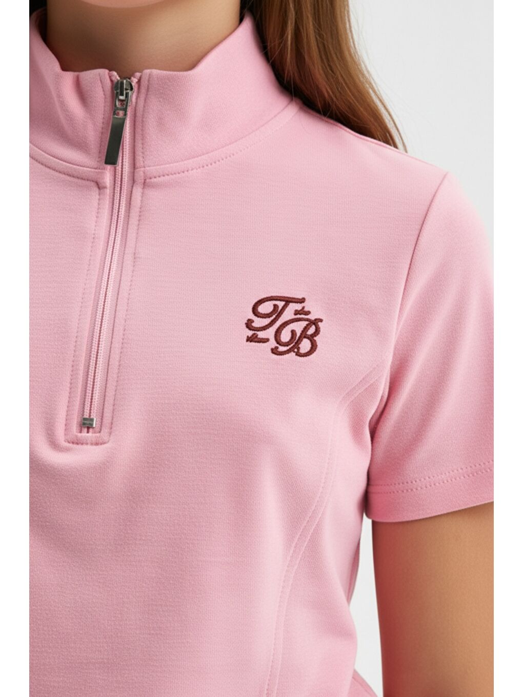 Pembe Kız Çocuk 2'li Takım Dik Yaka Yarım Fermuar Kısa Kollu Nakışlı Tişört & Beli Lastikli Bol Paça Bağl-3