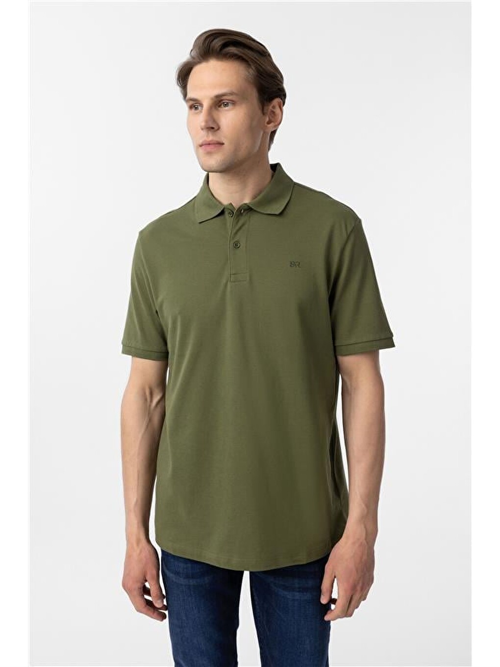 Haki Regular Düz Polo Yaka Tişört-2