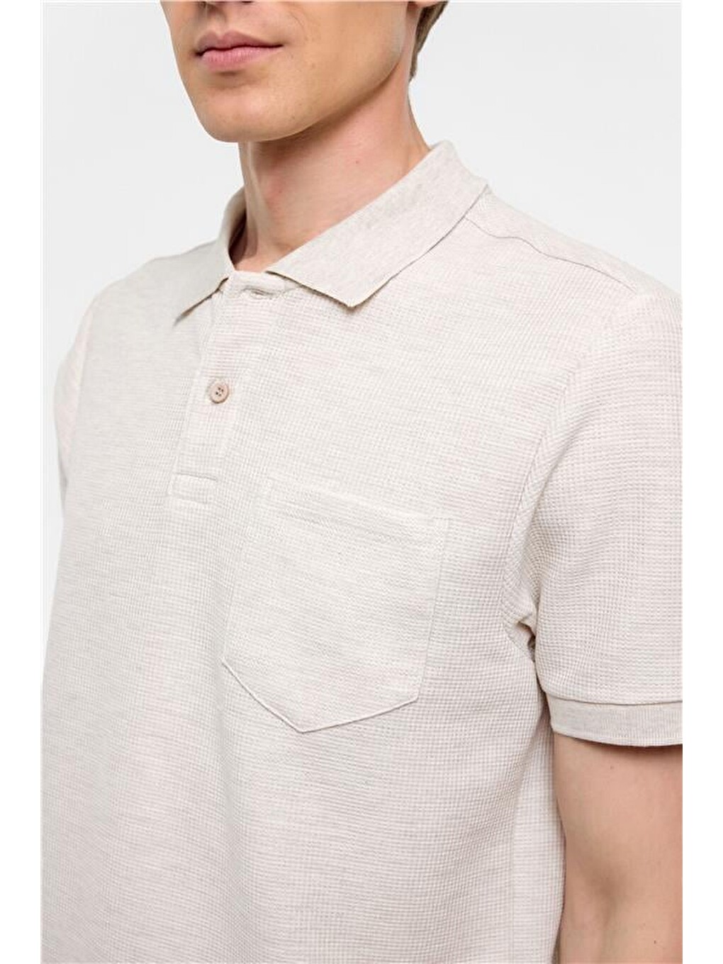 Bej Regular Armürlü Polo Yaka Tişört-4