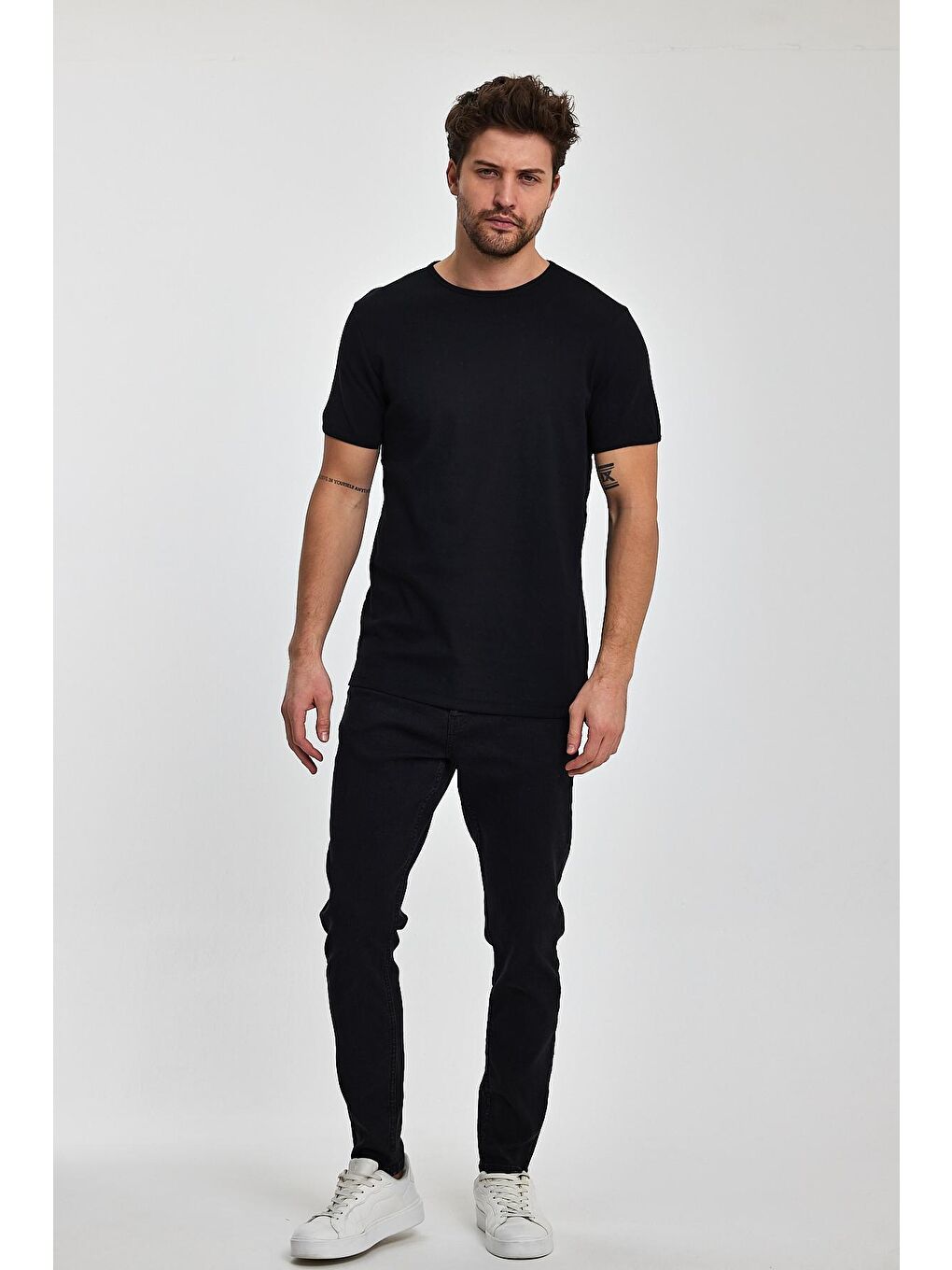 Siyah Erkek Ribana Bisiklet Yaka Tişört-1