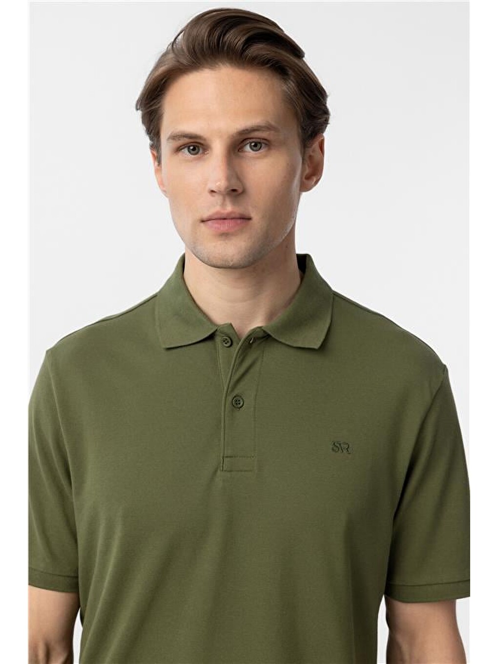 Haki Regular Düz Polo Yaka Tişört-3