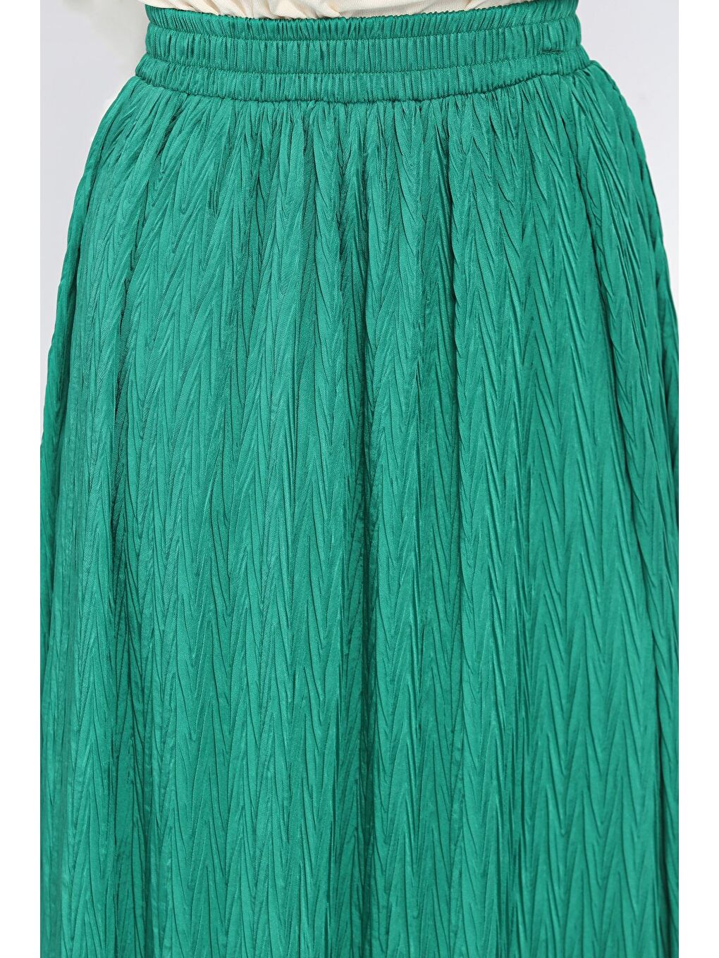 Yeşil Bel Lastikli Kendinden Desenli Tesettür Etek(s,m,l,xl Uyumludur)-7