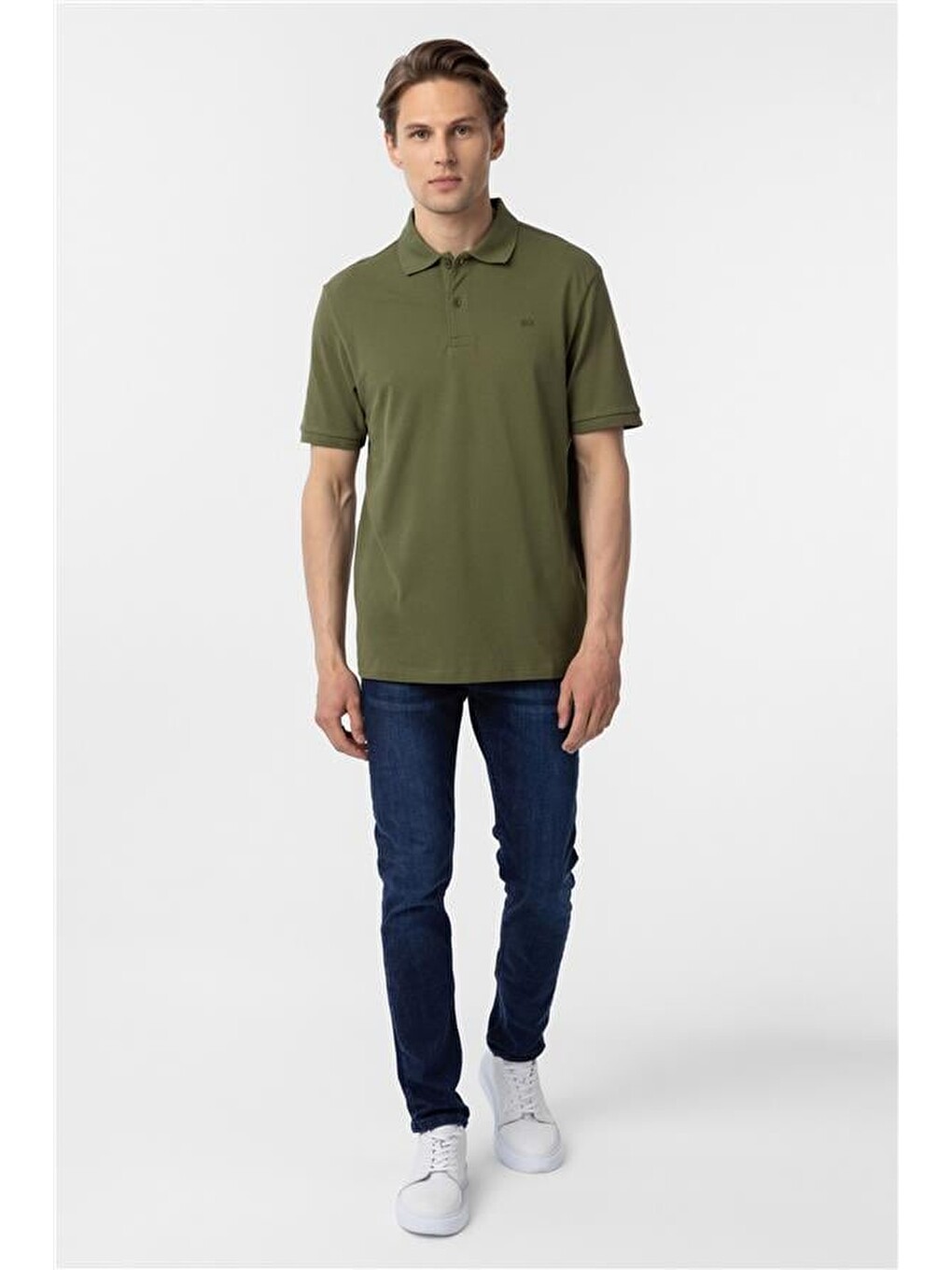 Haki Regular Düz Polo Yaka Tişört-5