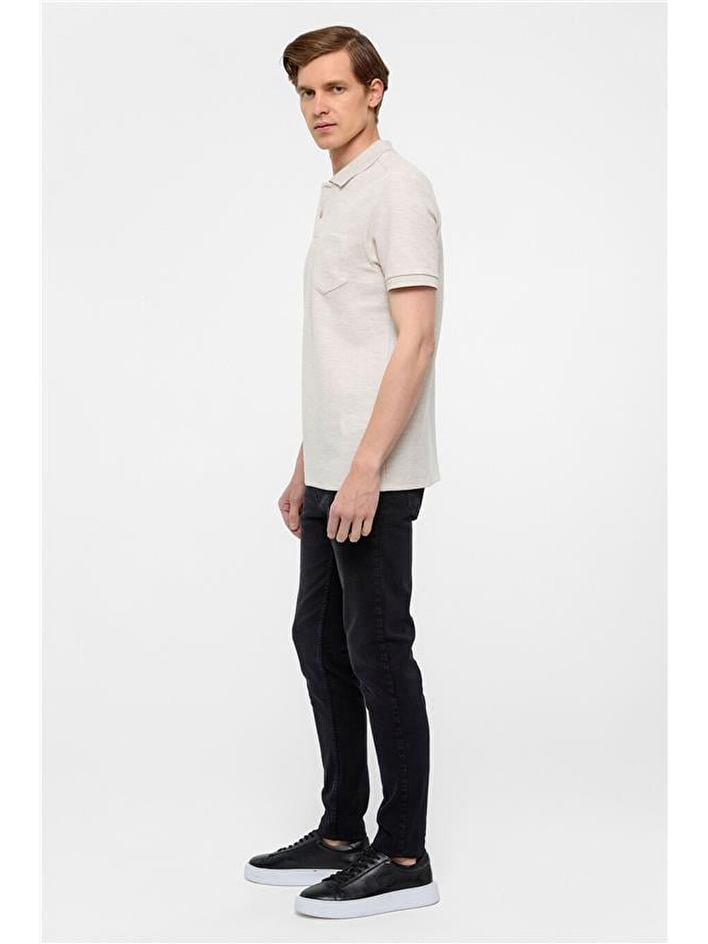 Bej Regular Armürlü Polo Yaka Tişört-6