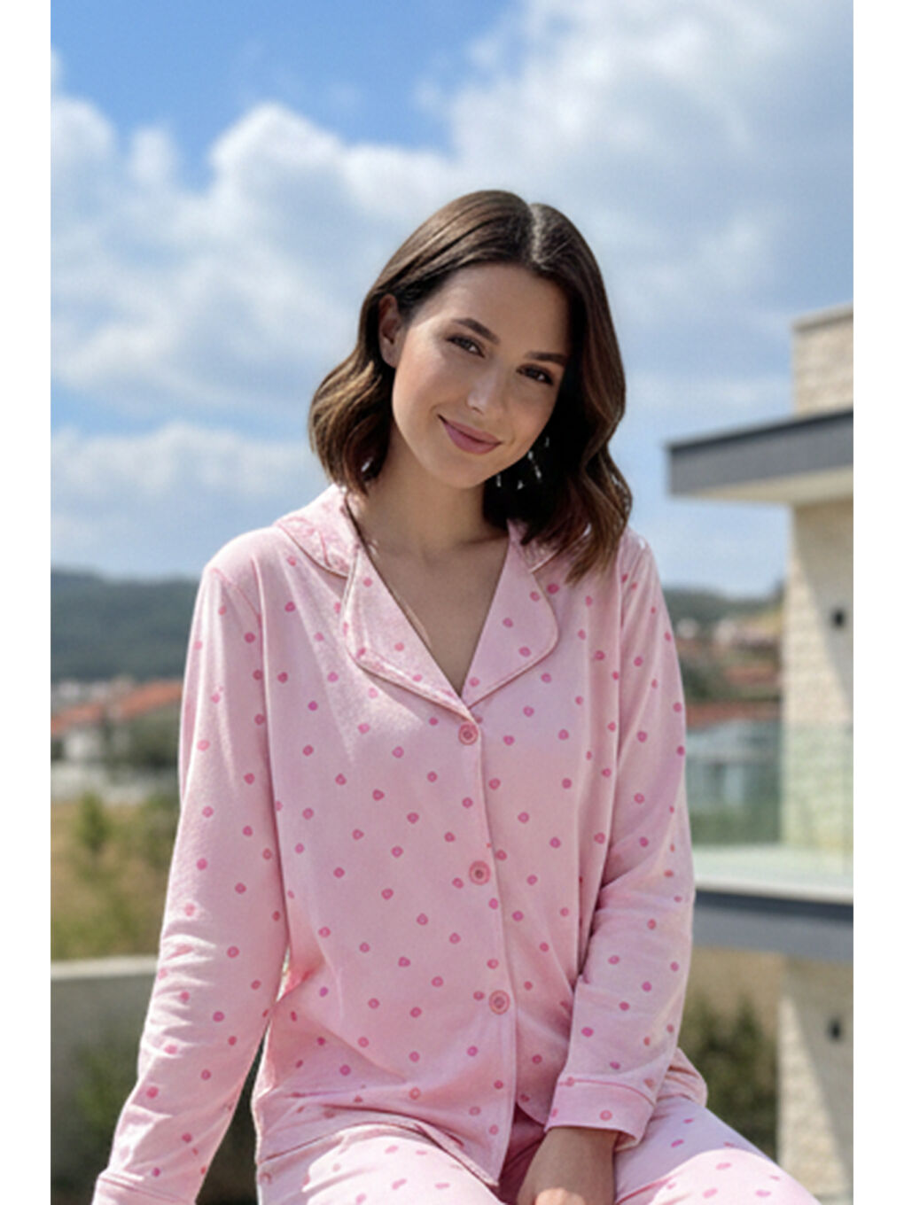 Kadın Kalp Desenli Suprem Pijama Takımı 0001 Pembe12-2