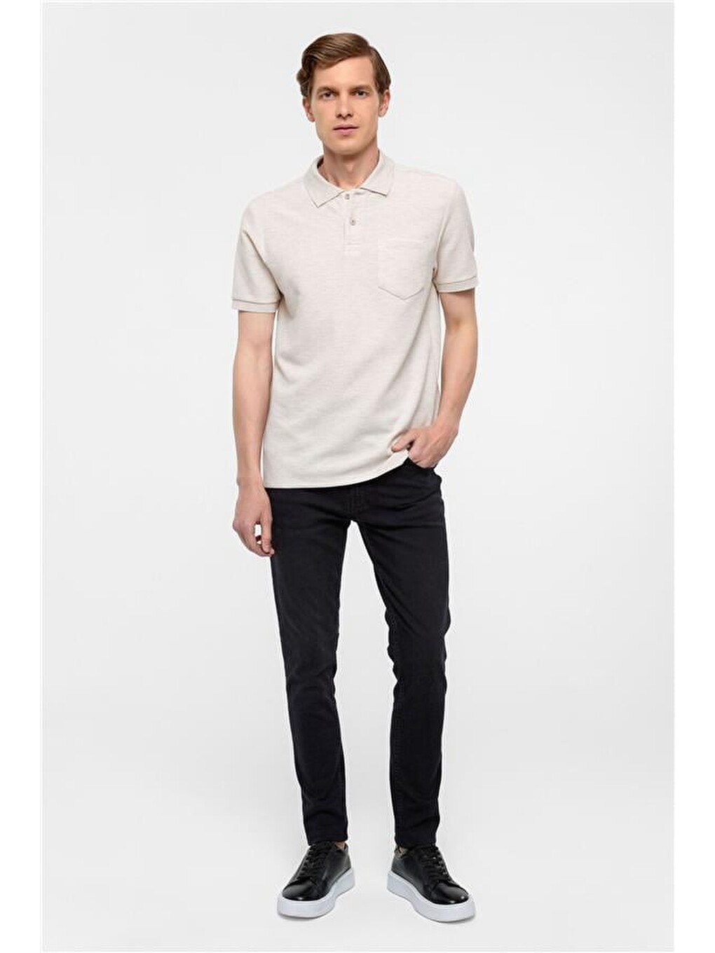 Bej Regular Armürlü Polo Yaka Tişört-7