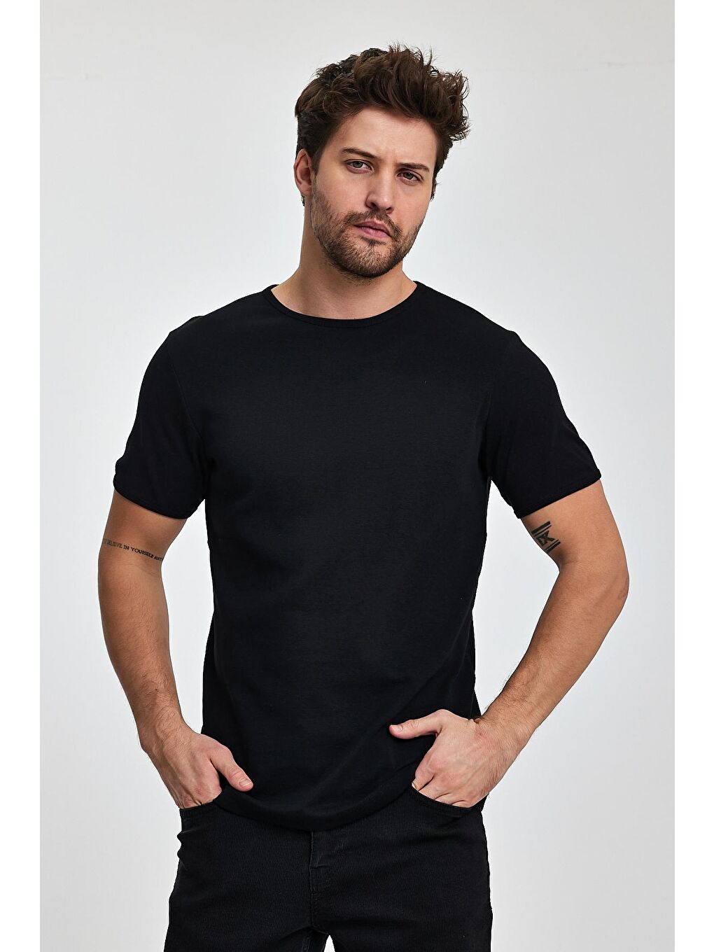 Siyah Erkek Ribana Bisiklet Yaka Tişört-3