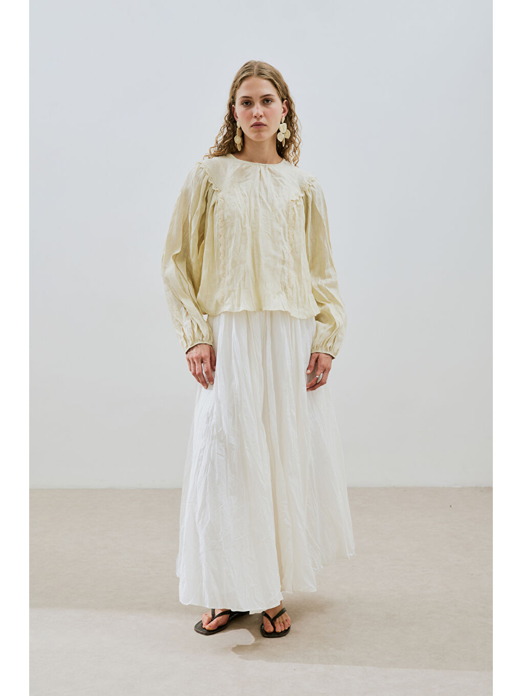 Keten Crush Efektli Bluz Sarı-2