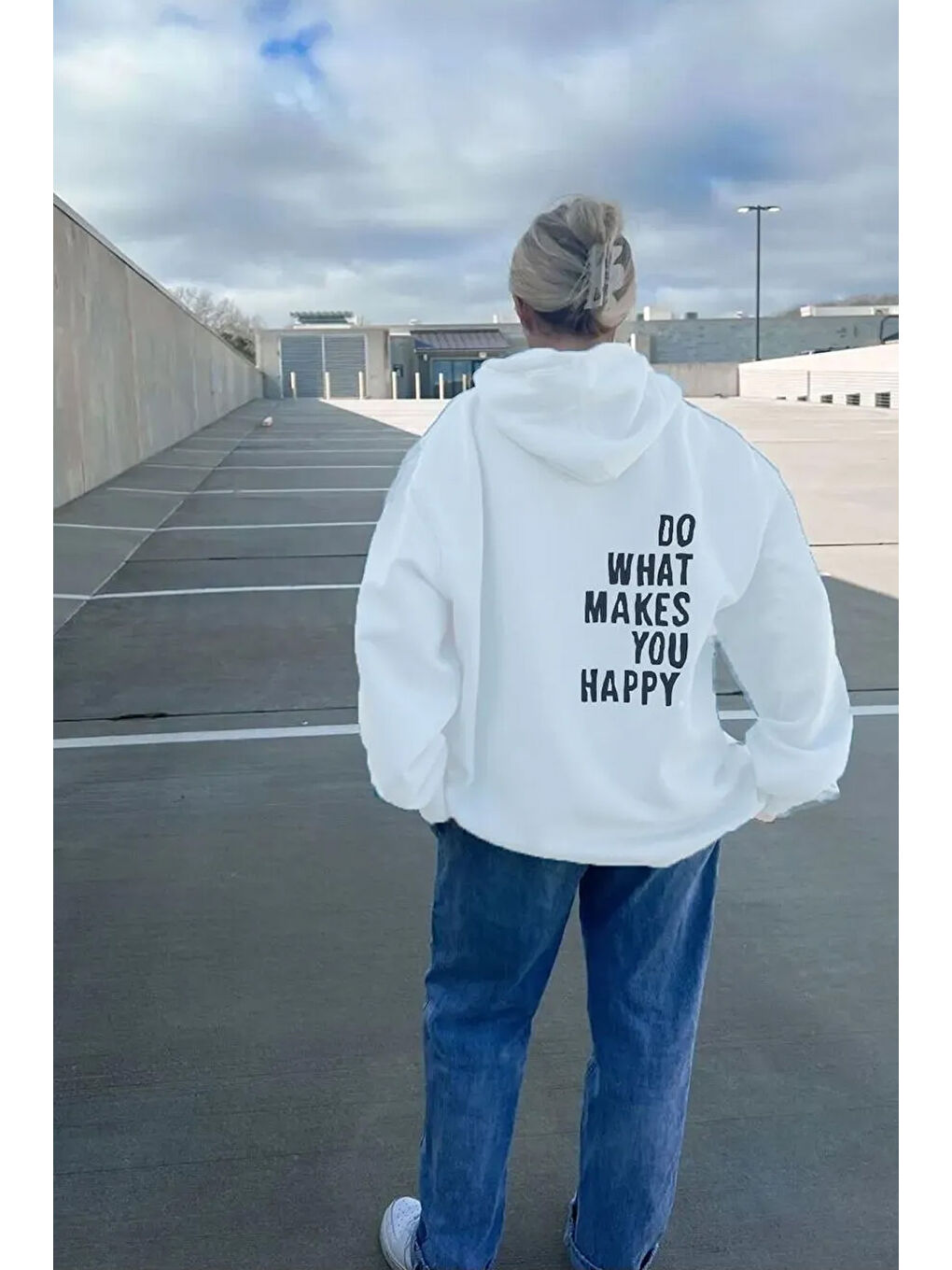 uyguntarz Beyaz Do What Baskılı Oversize Sweatshirt - 1