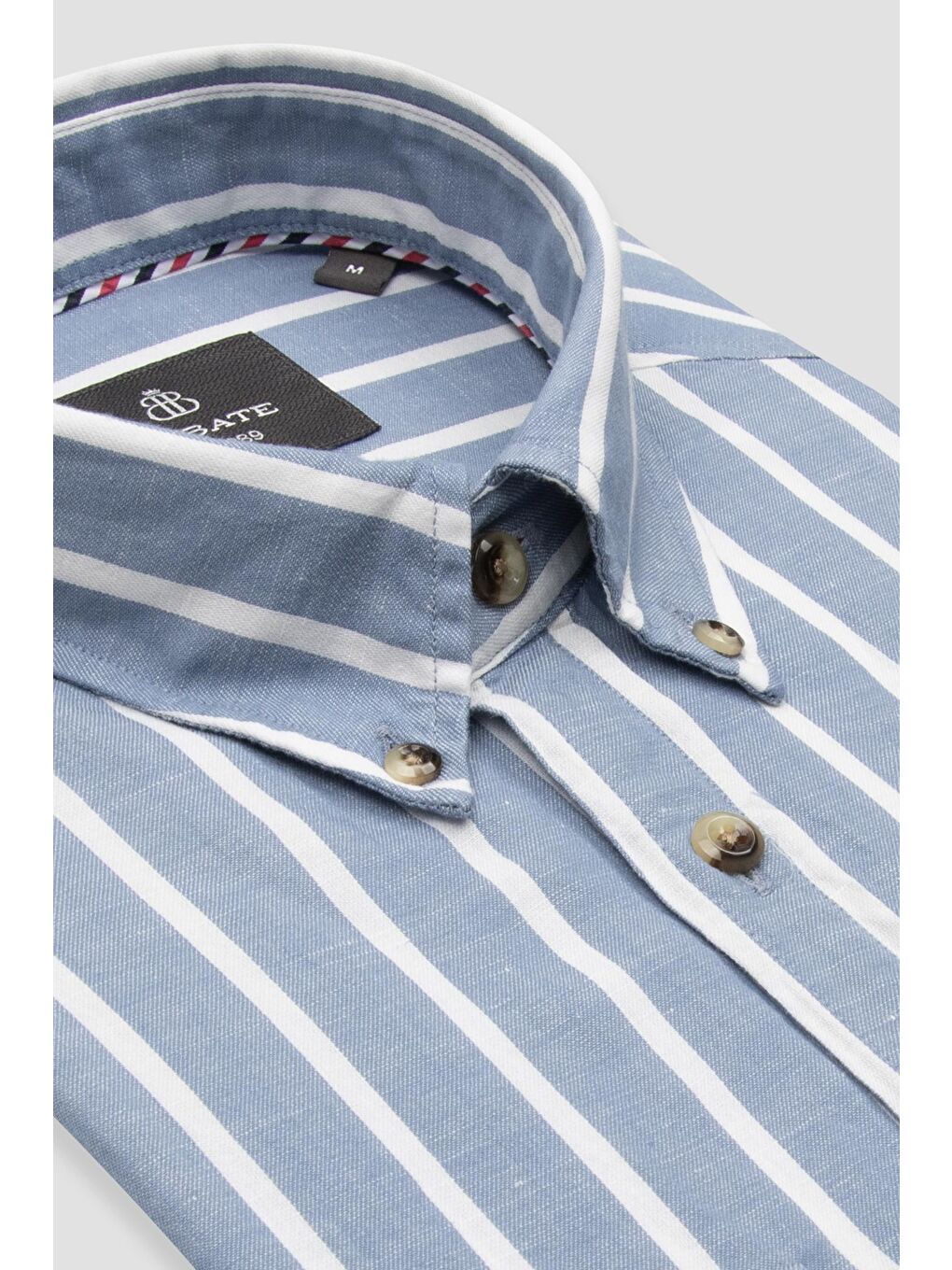 Alba Keten Pamuk Keten Karışımlı Comfort Fit Koyu Mavi Düğmeli Yaka Erkek Çizgili Gömlek-1