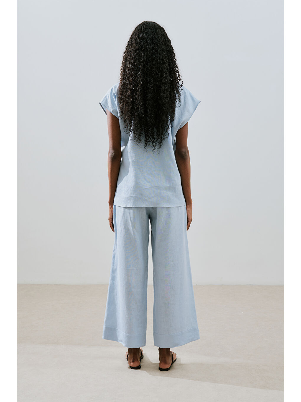 Keten Kolsuz Bluz Mavi-6