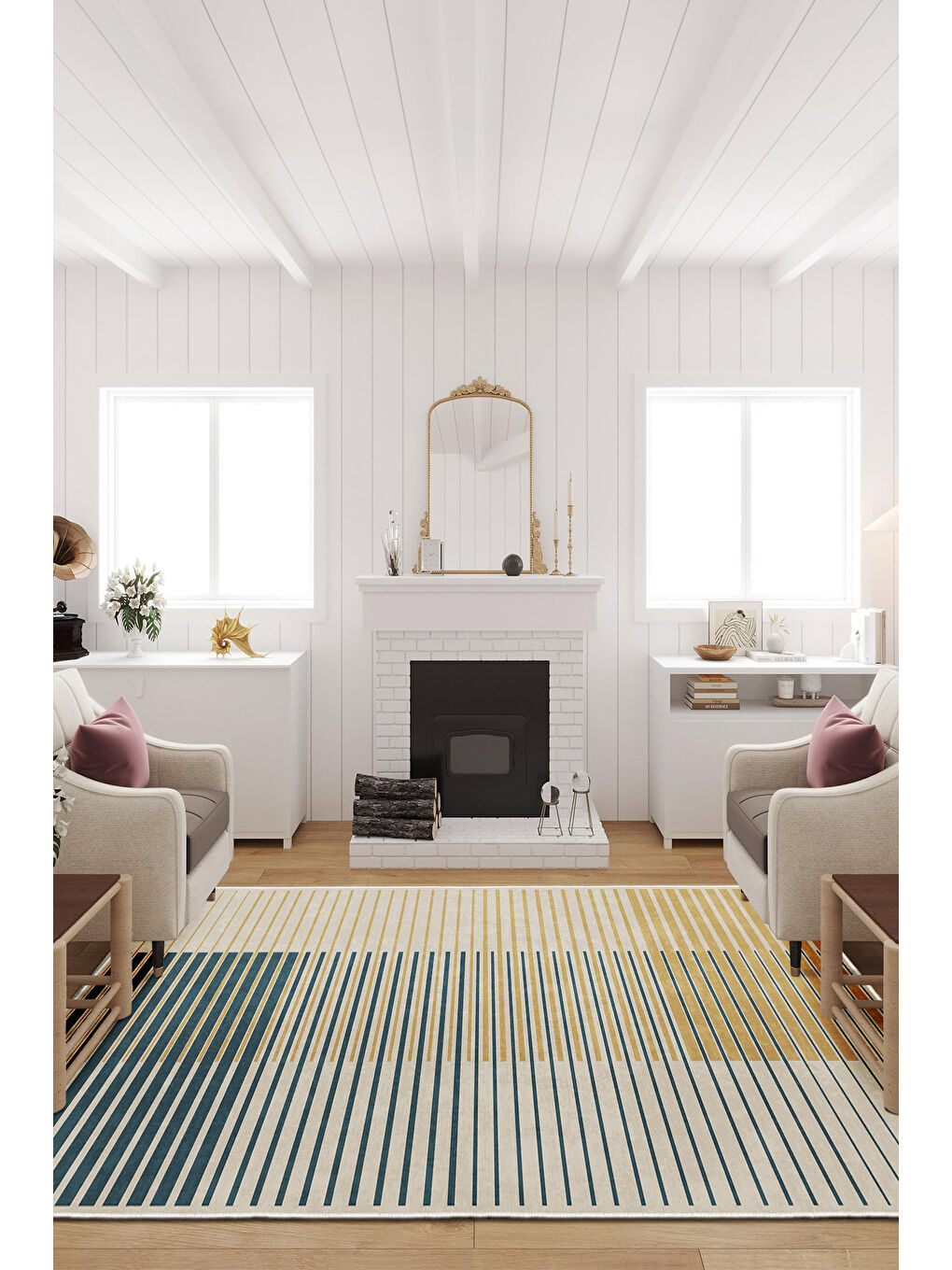 Sarı Dekoratif Özel Tasarım Yıkanabilir İnce Kaymaz Tabanlı Modern Halı KECE FR20-2