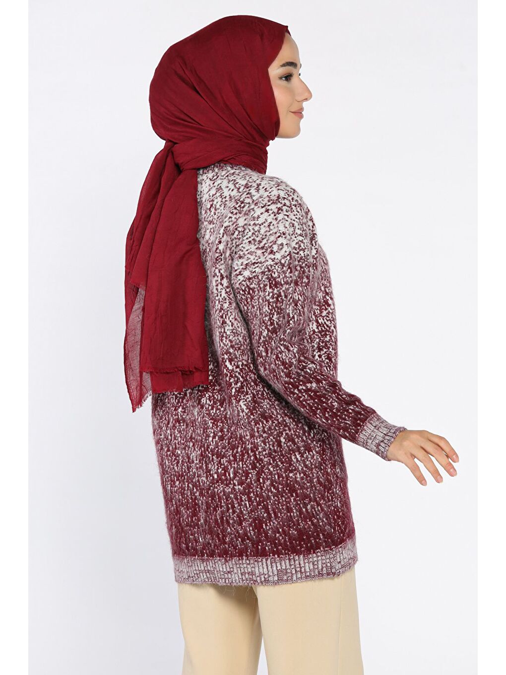 Bordo Bisiklet Yaka Çift Renkli Tesettür Triko Tunik (s-m-l-xl Beden Uyumludur.)-5