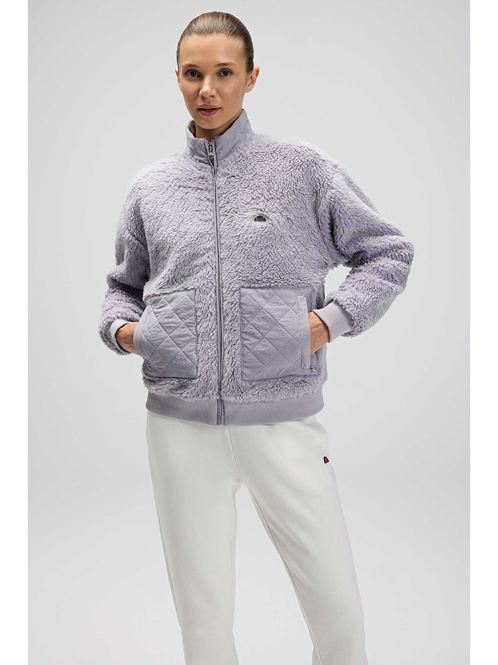 Lila Logolu Regular Fit Dik Yaka Kadın Polar Mont EF525-LC-1