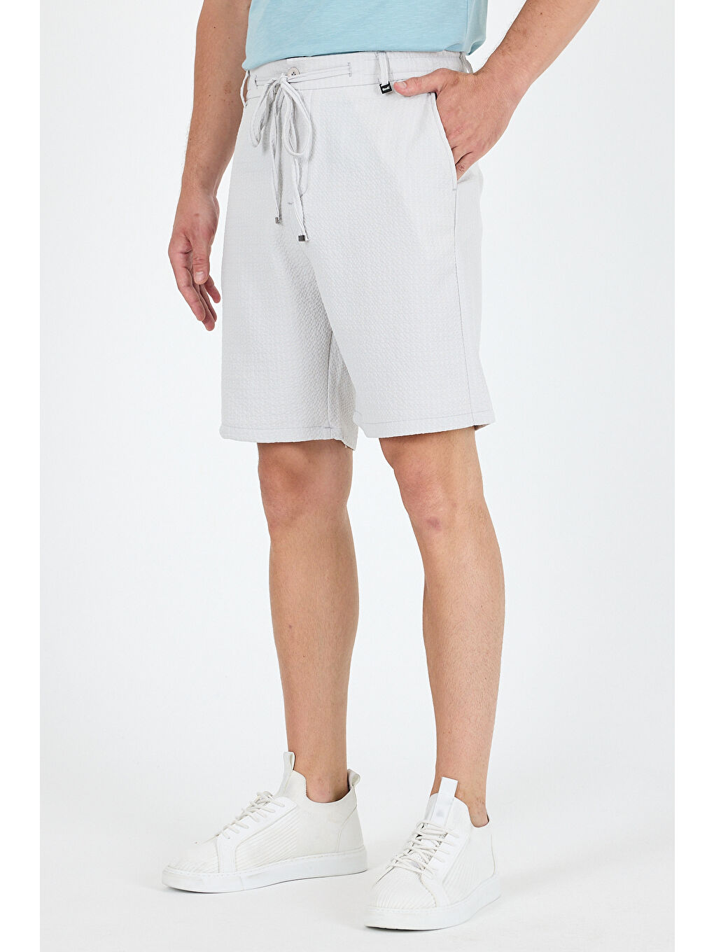 Bej Erkek Çizgili Cepli Yazlık Şort - Rahat Kalıp Spor ve Günlük Kullanıma Uygun Şort 2314-1