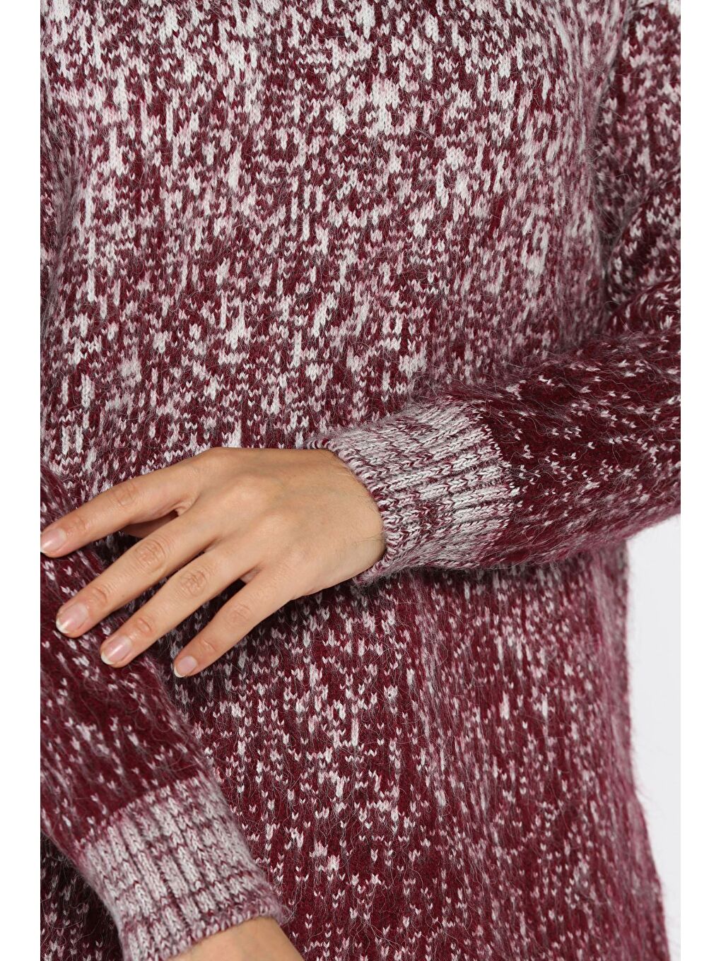 Bordo Bisiklet Yaka Çift Renkli Tesettür Triko Tunik (s-m-l-xl Beden Uyumludur.)-7