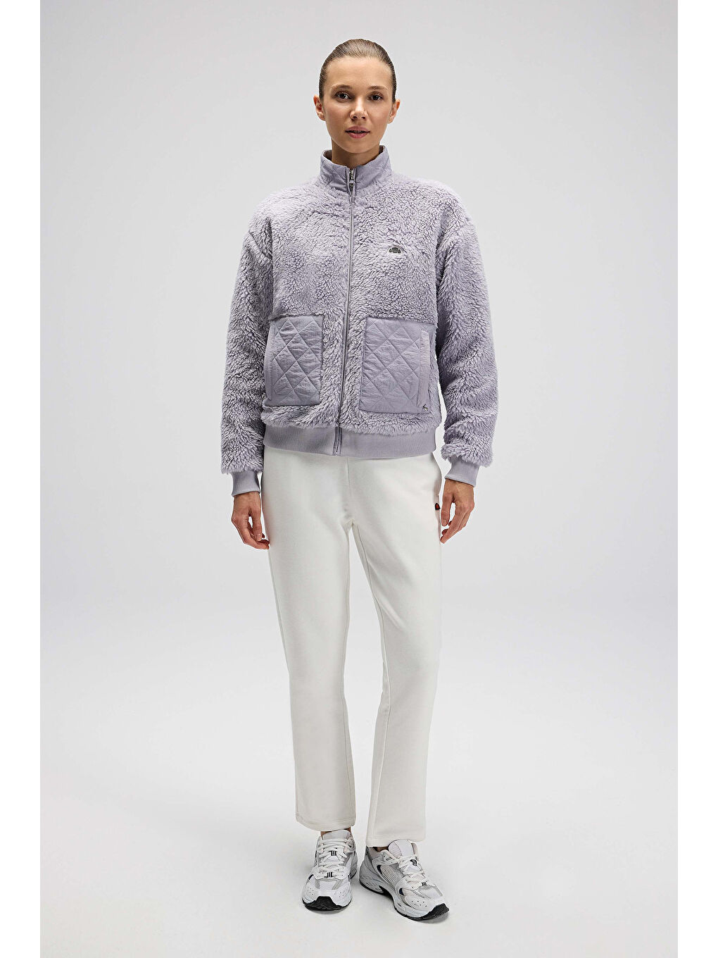 Lila Logolu Regular Fit Dik Yaka Kadın Polar Mont EF525-LC-2