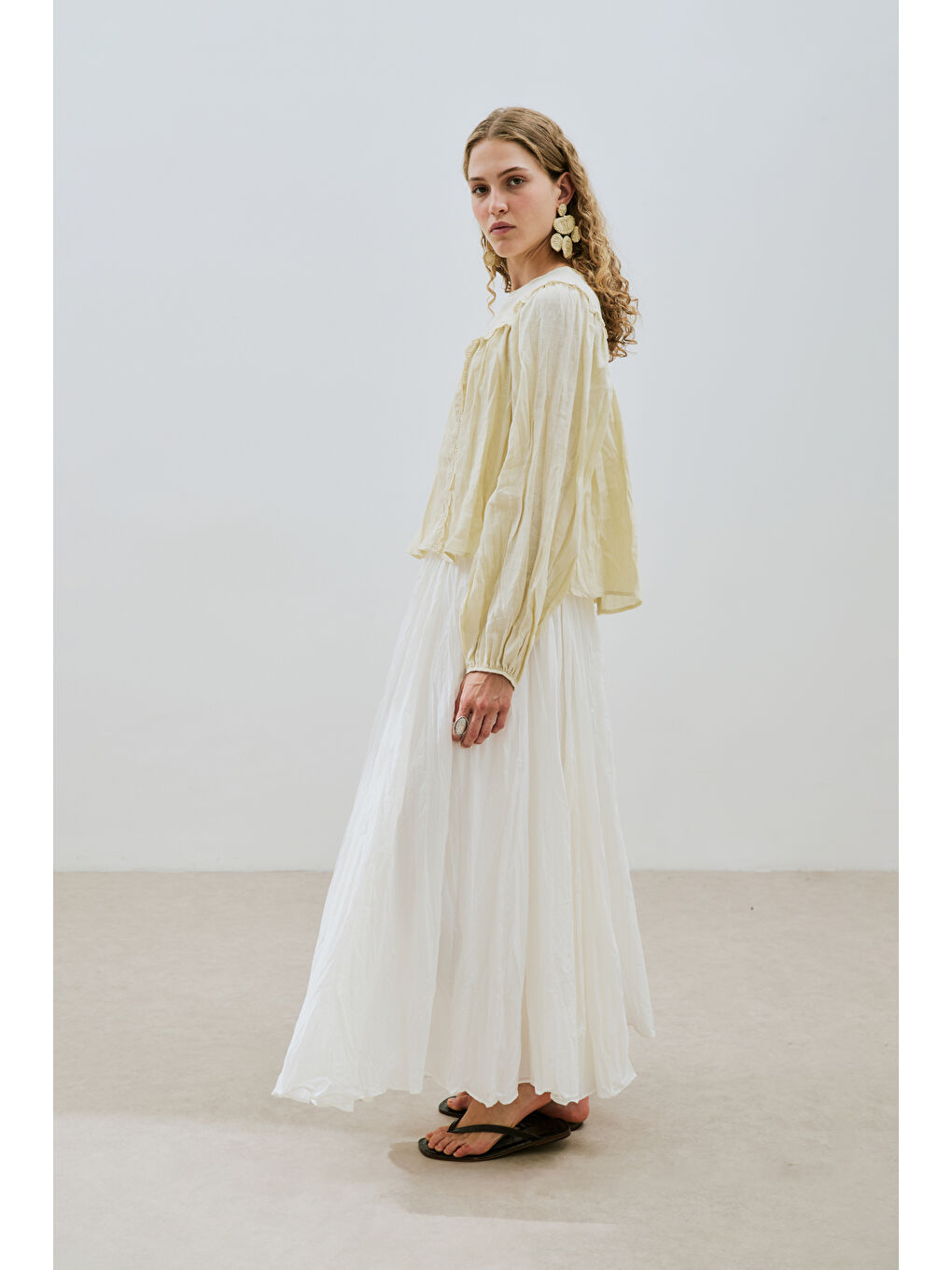 Keten Crush Efektli Bluz Sarı-3