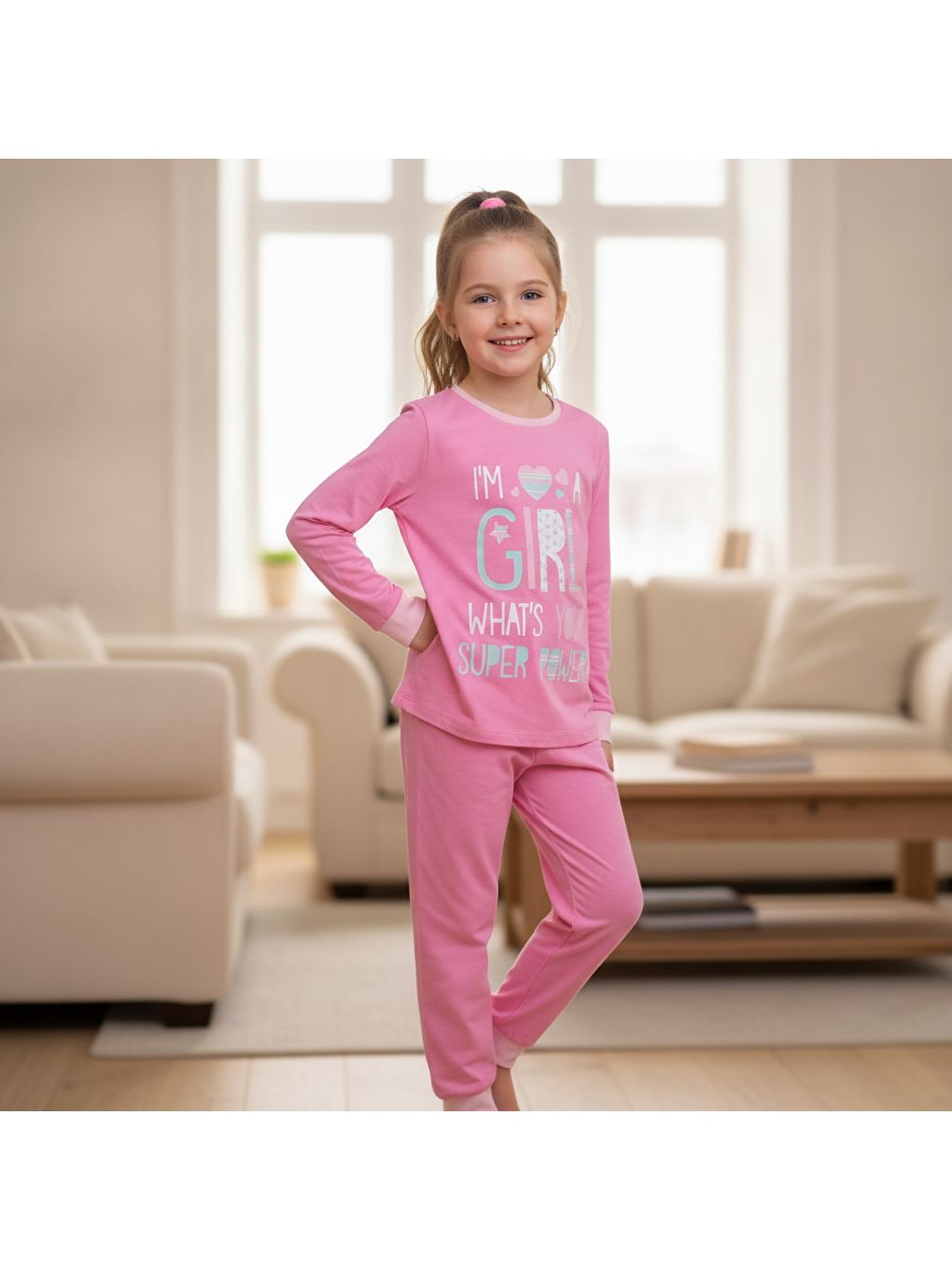 Pembe Çocuk Gril Baskılı 2'Li Takım Cb1016-1