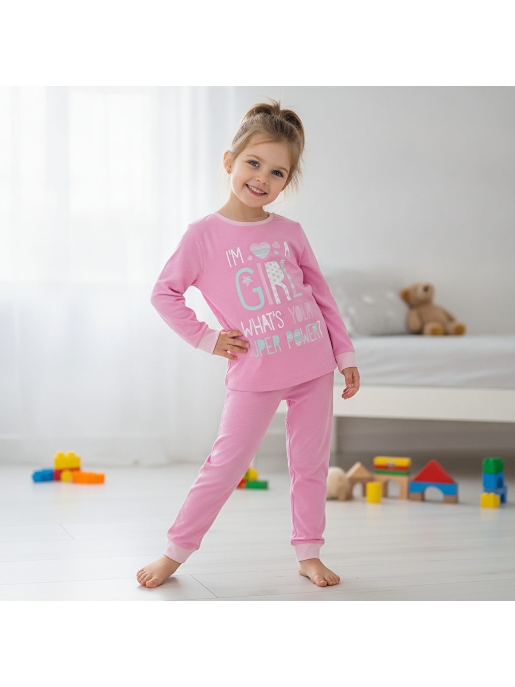 Pembe Çocuk Gril Baskılı 2'Li Takım Cb1016-3