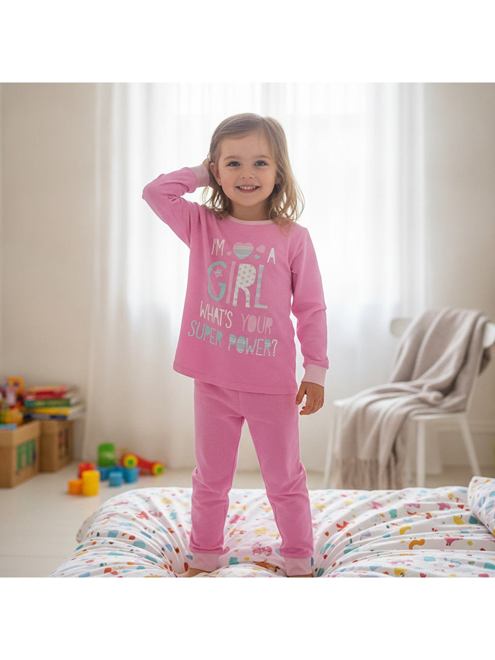 Pembe Çocuk Gril Baskılı 2'Li Takım Cb1016-4