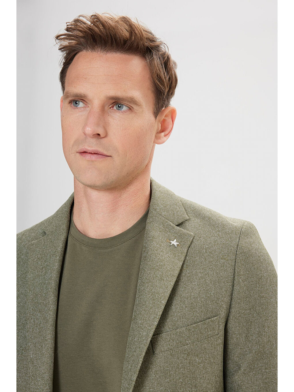 Erkek Yeşil Slim Fit Dar Kesim Mono Yaka Desenli Ceket-3