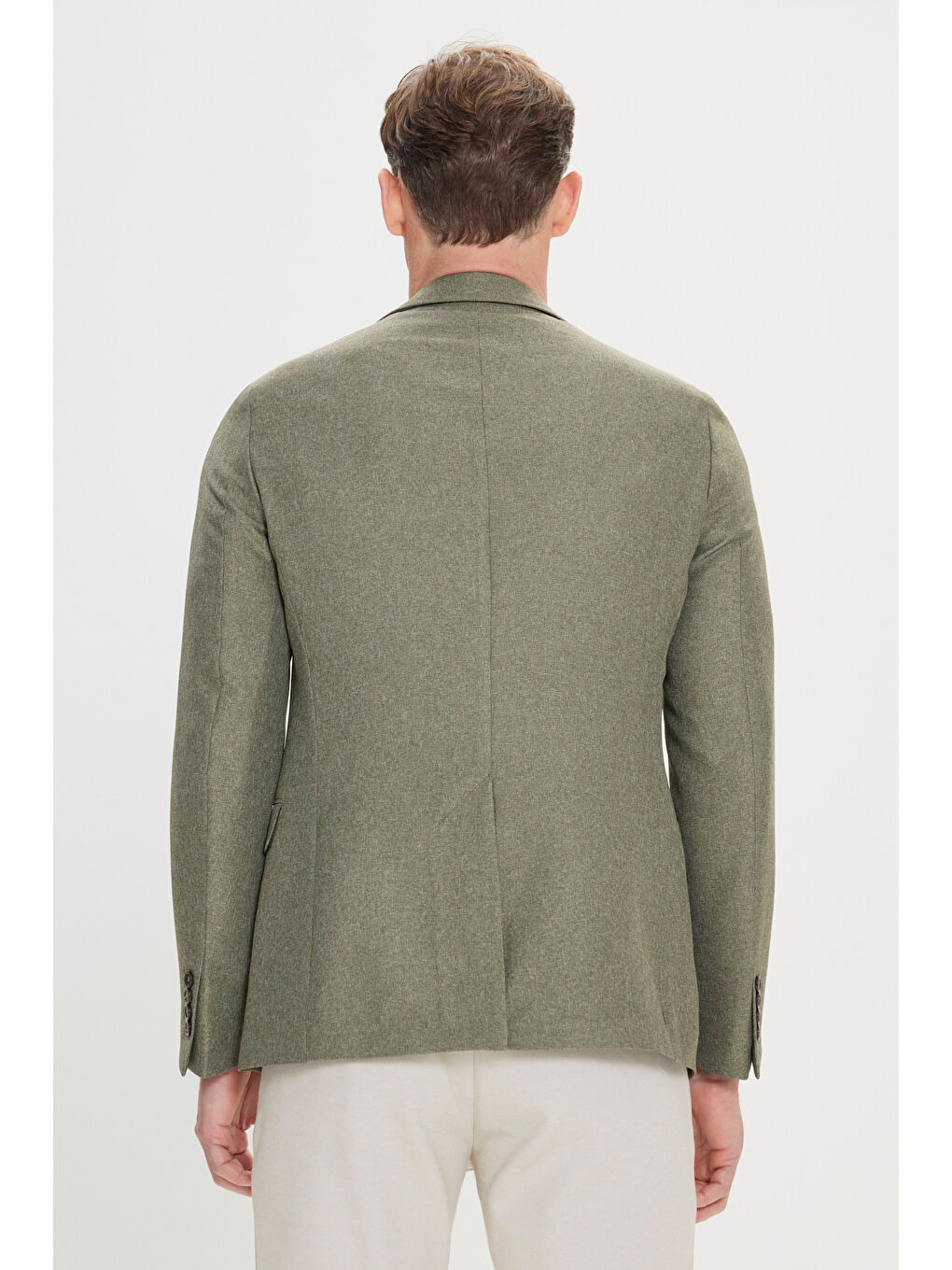 Erkek Yeşil Slim Fit Dar Kesim Mono Yaka Desenli Ceket-4