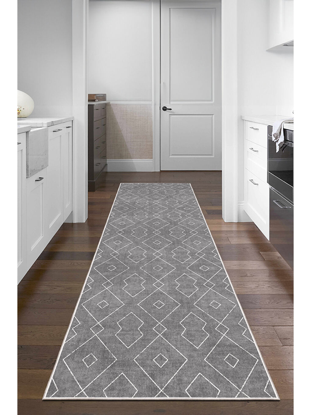 Gri Dekoratif Özel Tasarım Yıkanabilir İnce Kaymaz Tabanlı Modern Halı KECE FR21-4