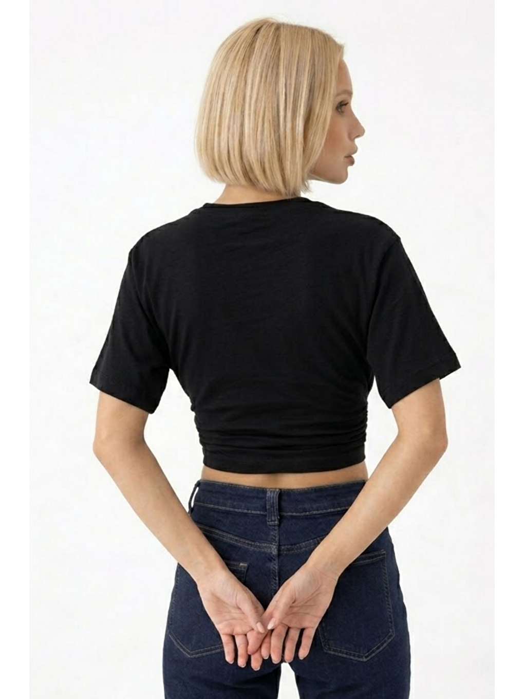 Kadın Fashion Slim Fit Siyah Crop Tişört-5