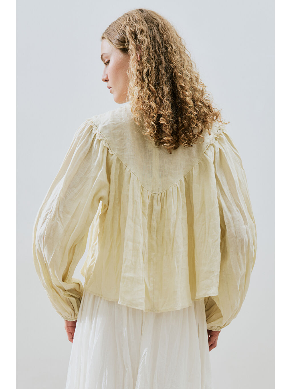 Keten Crush Efektli Bluz Sarı-5