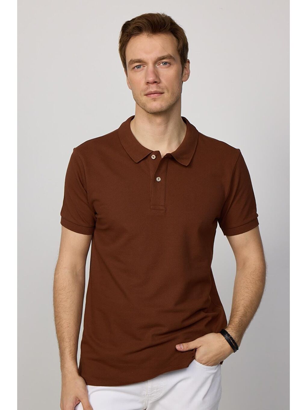 Karışık Erkek 5'Li Paket Siyah-Sarı-Haki-Ekru-Kahverengi Slim Fit Pamuklu Düz Pike Polo Yaka Tişört-5