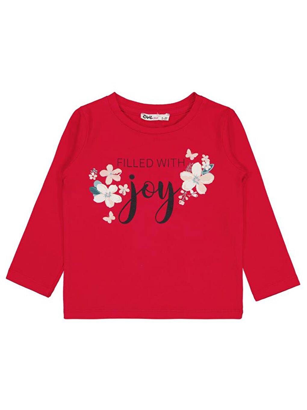 Girls Çiçek Baskılı 2-5 Yaş Sweatshirt - Kırmızı 5-6 Yaş