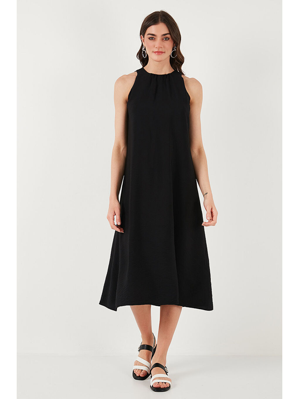 Lela Siyah Regular Fit Halter Yaka Midi Boy Kadın Elbise 67810049 - 2
