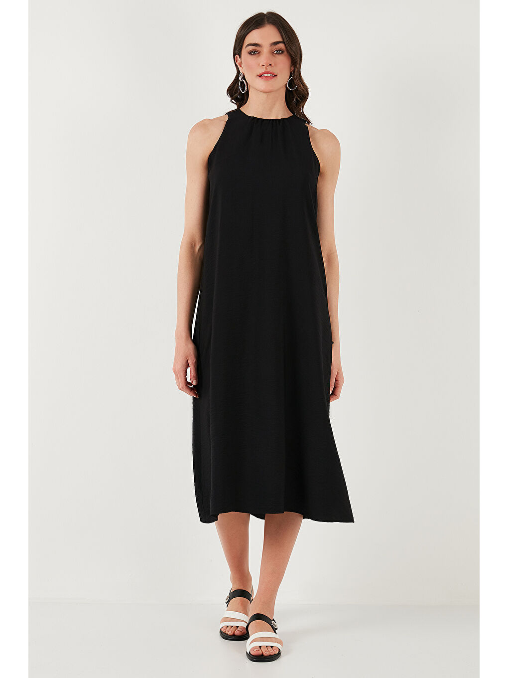 Lela Siyah Regular Fit Halter Yaka Midi Boy Kadın Elbise 67810049 - 3