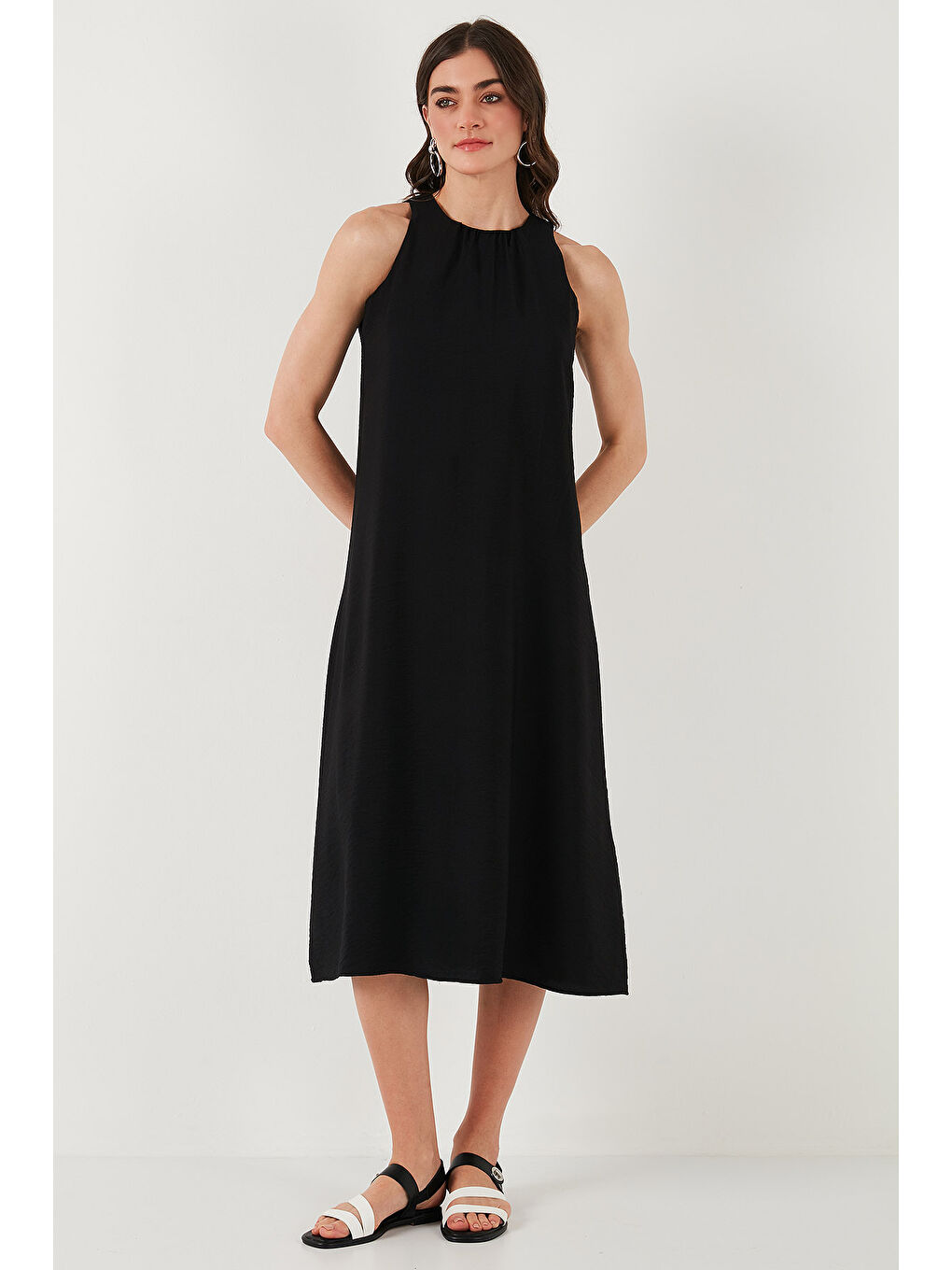 Lela Siyah Regular Fit Halter Yaka Midi Boy Kadın Elbise 67810049 - 4