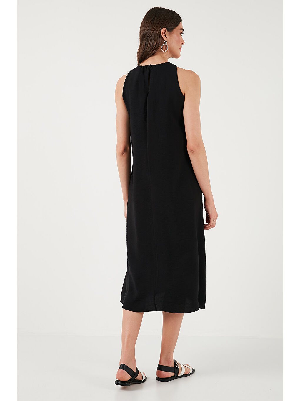 Lela Siyah Regular Fit Halter Yaka Midi Boy Kadın Elbise 67810049 - 6