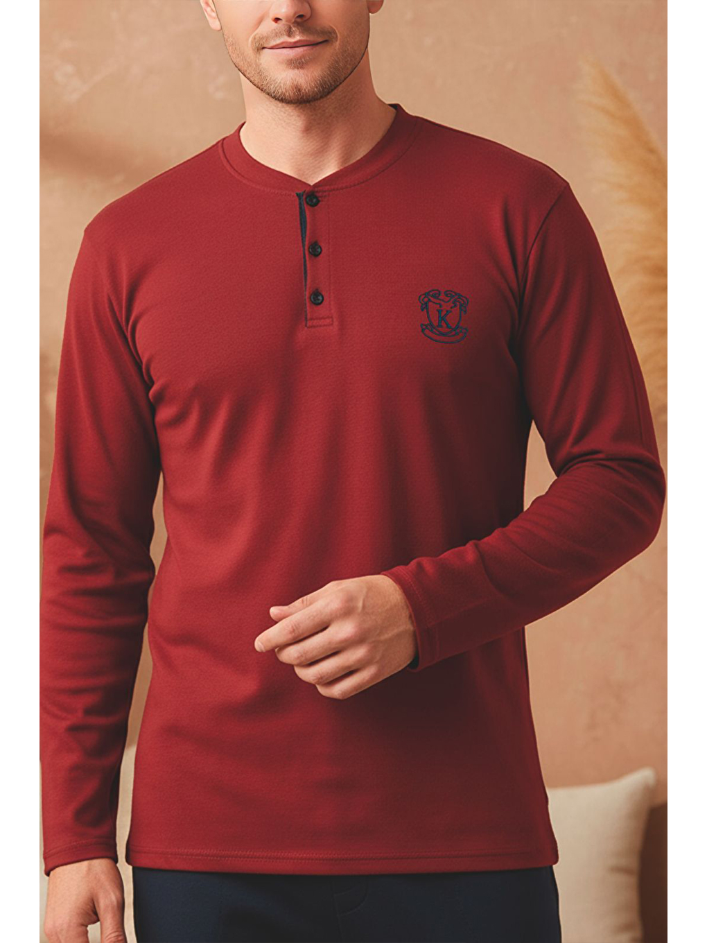 Erkek Patlı Yaka Kareli Pamuklu Pijama Takımı | Bordo-2