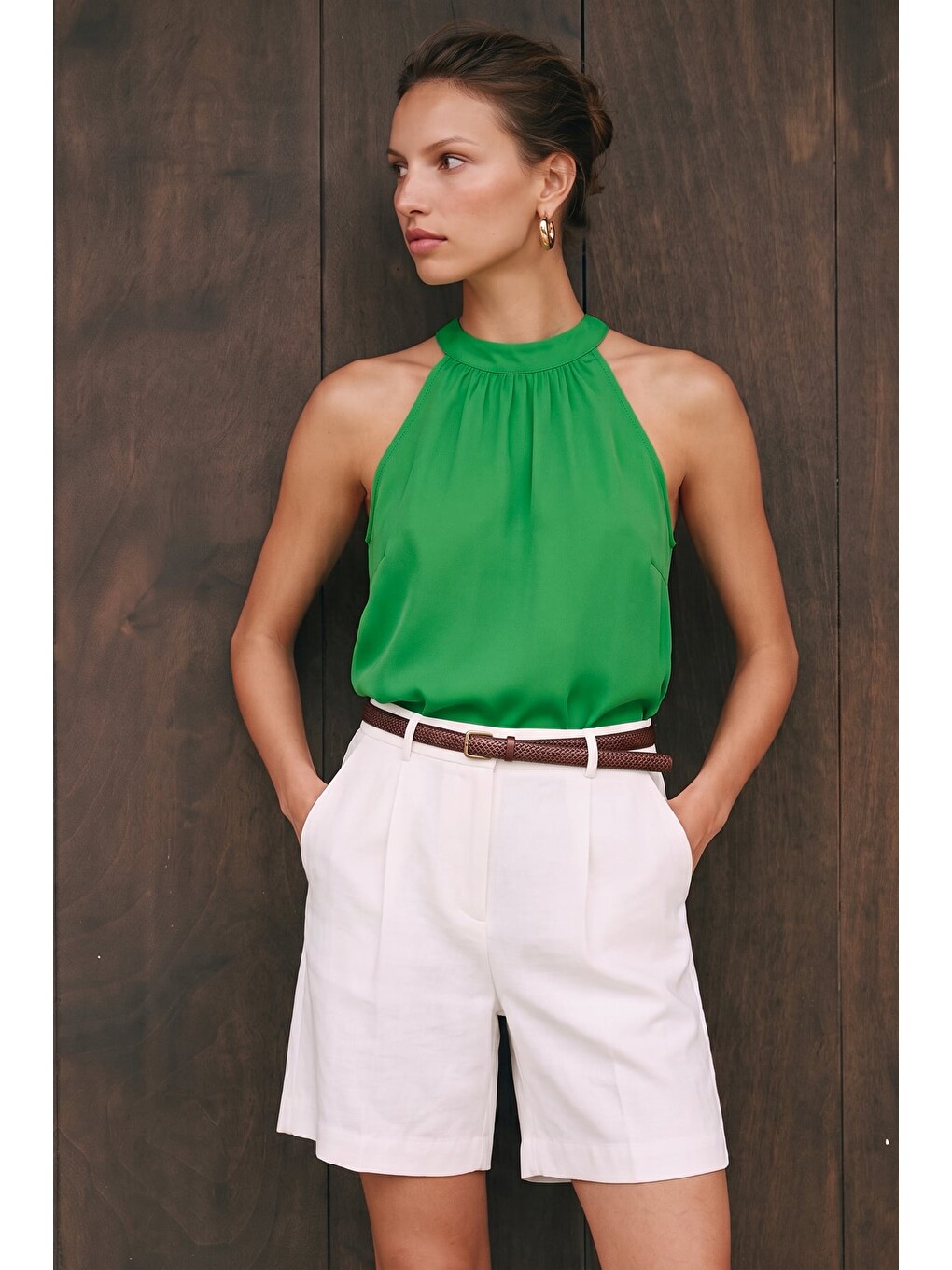Halter Yaka Bluz - Yeşil-2