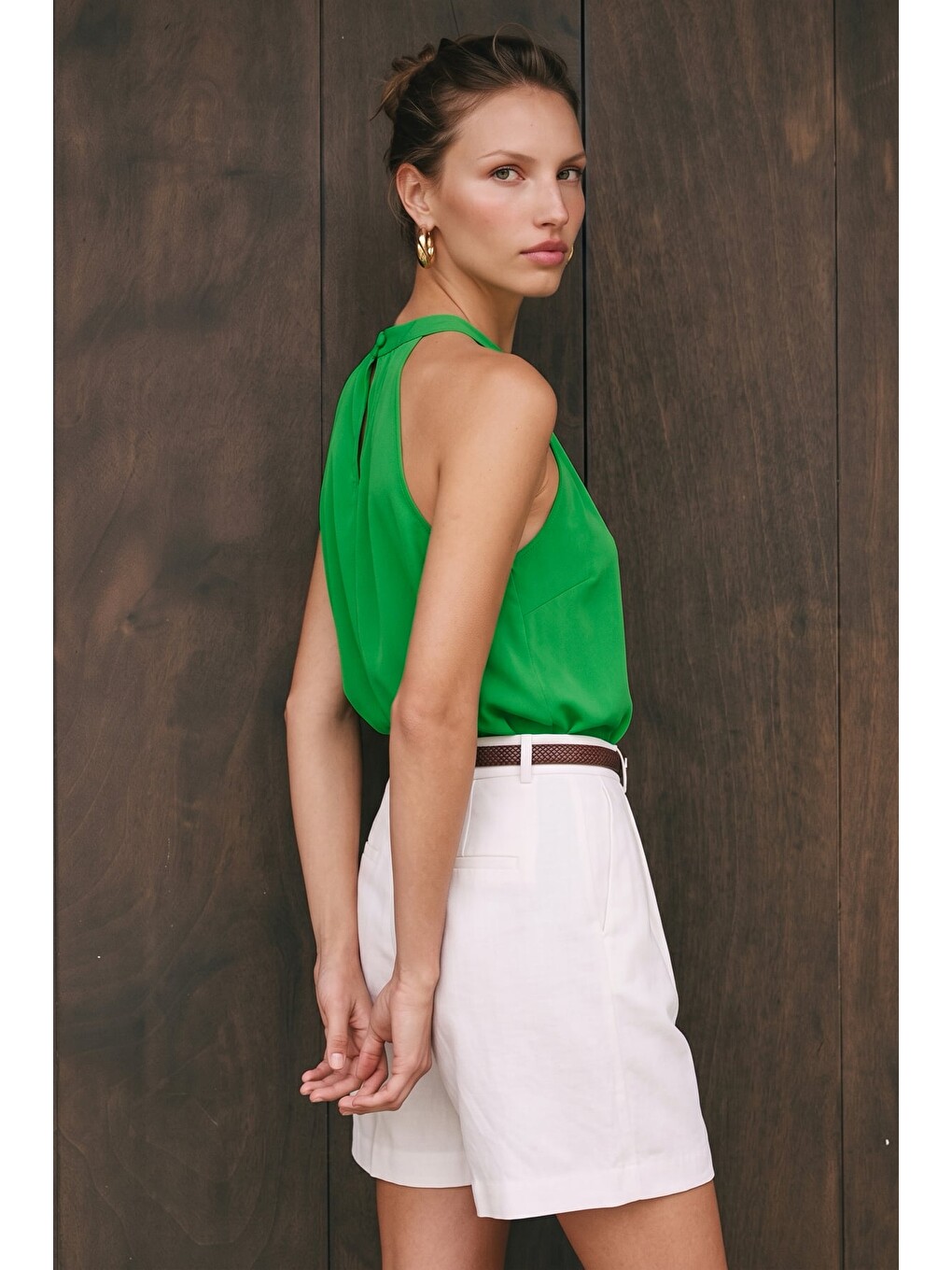 Halter Yaka Bluz - Yeşil-3