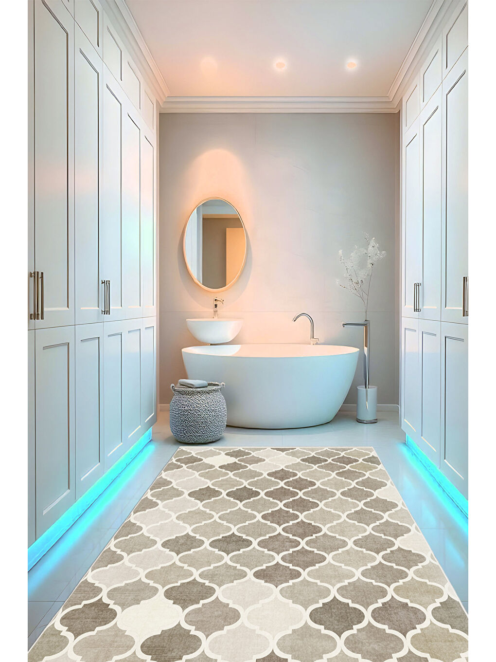 Kahverengi Dekoratif Özel Tasarım Yıkanabilir İnce Kaymaz Tabanlı Modern Halı KECE FR20-3