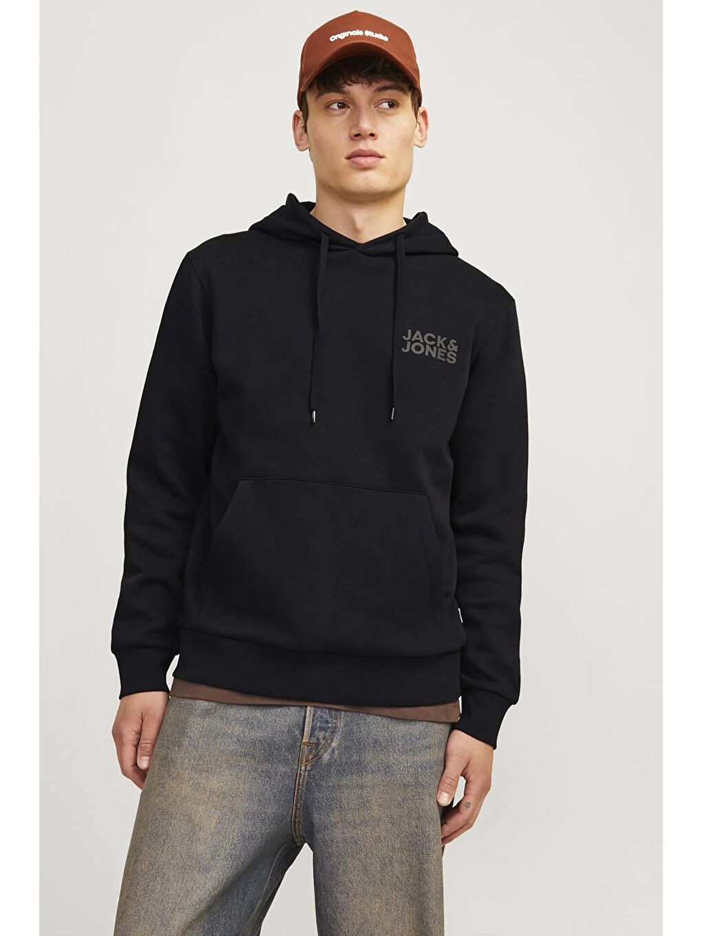 Jack & Jones Siyah Jjecorp Regular Fit Kapüşonlu Erkek Sweat 12152840