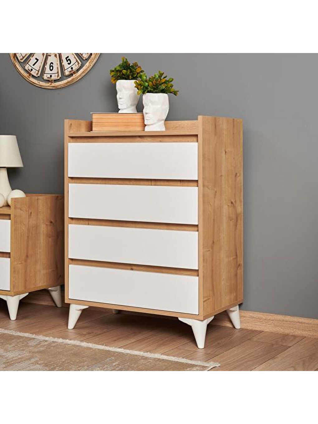 Kahverengi Verona 4 Çekmeceli Şifonyer - Safir Meşe / Beyaz-4