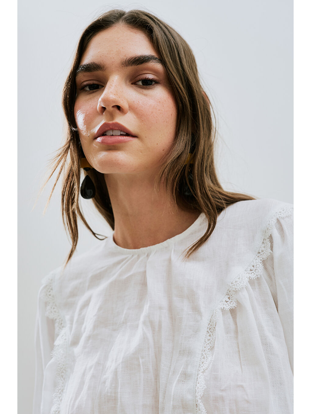 Keten Crush Efektli Bluz Ekru-1