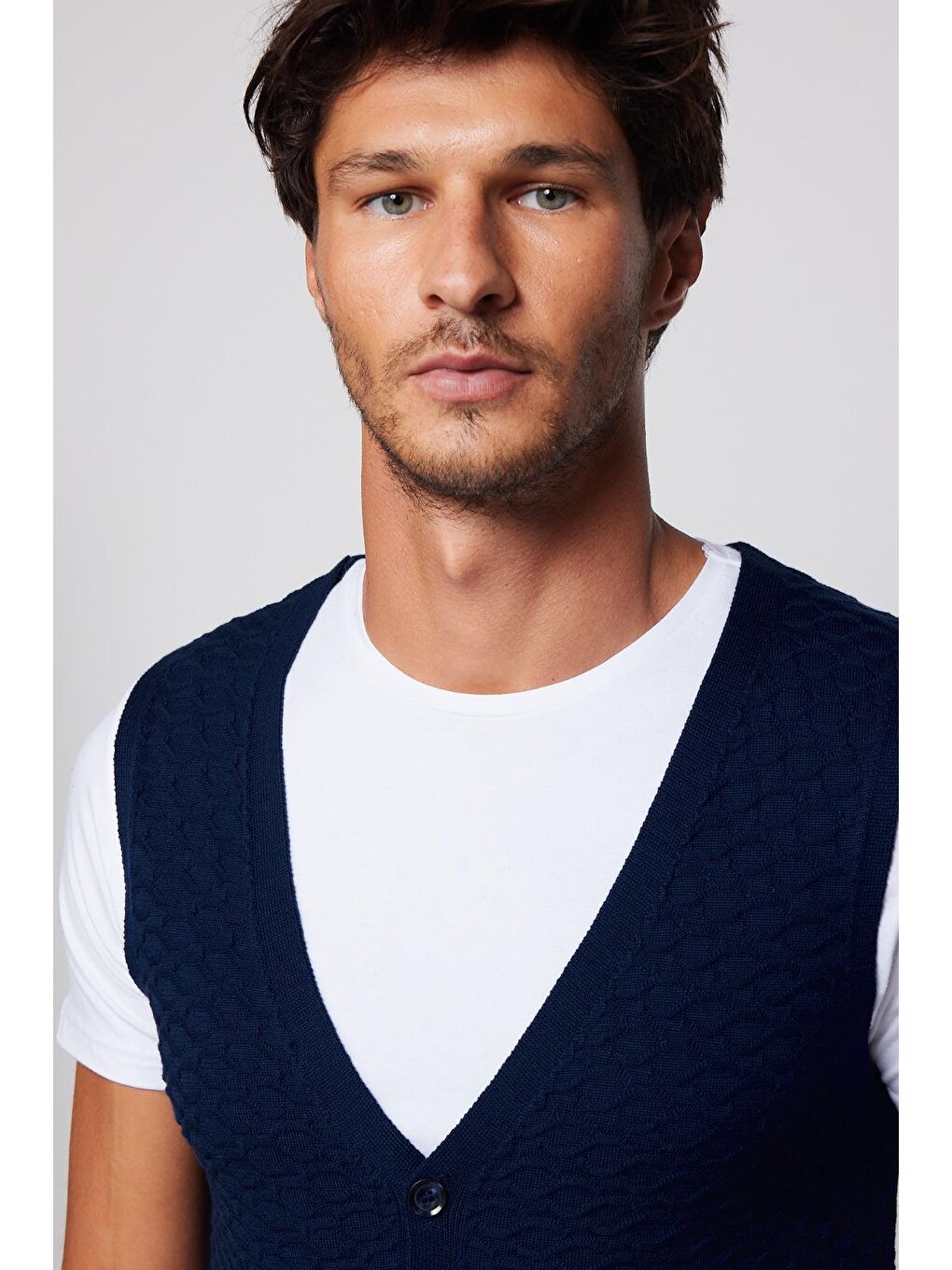 Slim Fit Desenli Lacivert Erkek Yelek-1