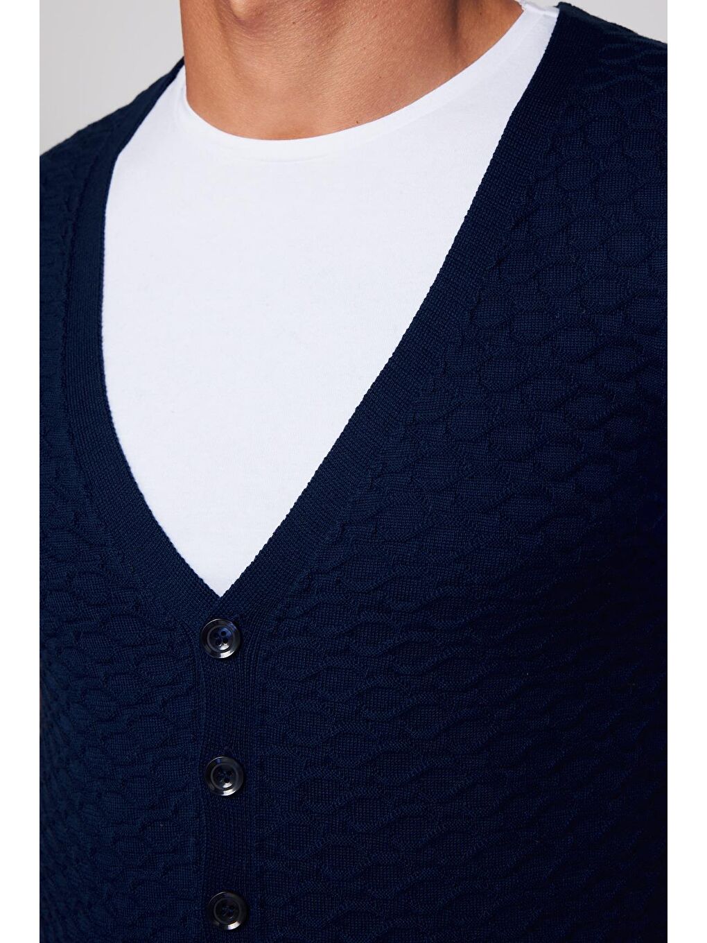 Slim Fit Desenli Lacivert Erkek Yelek-3