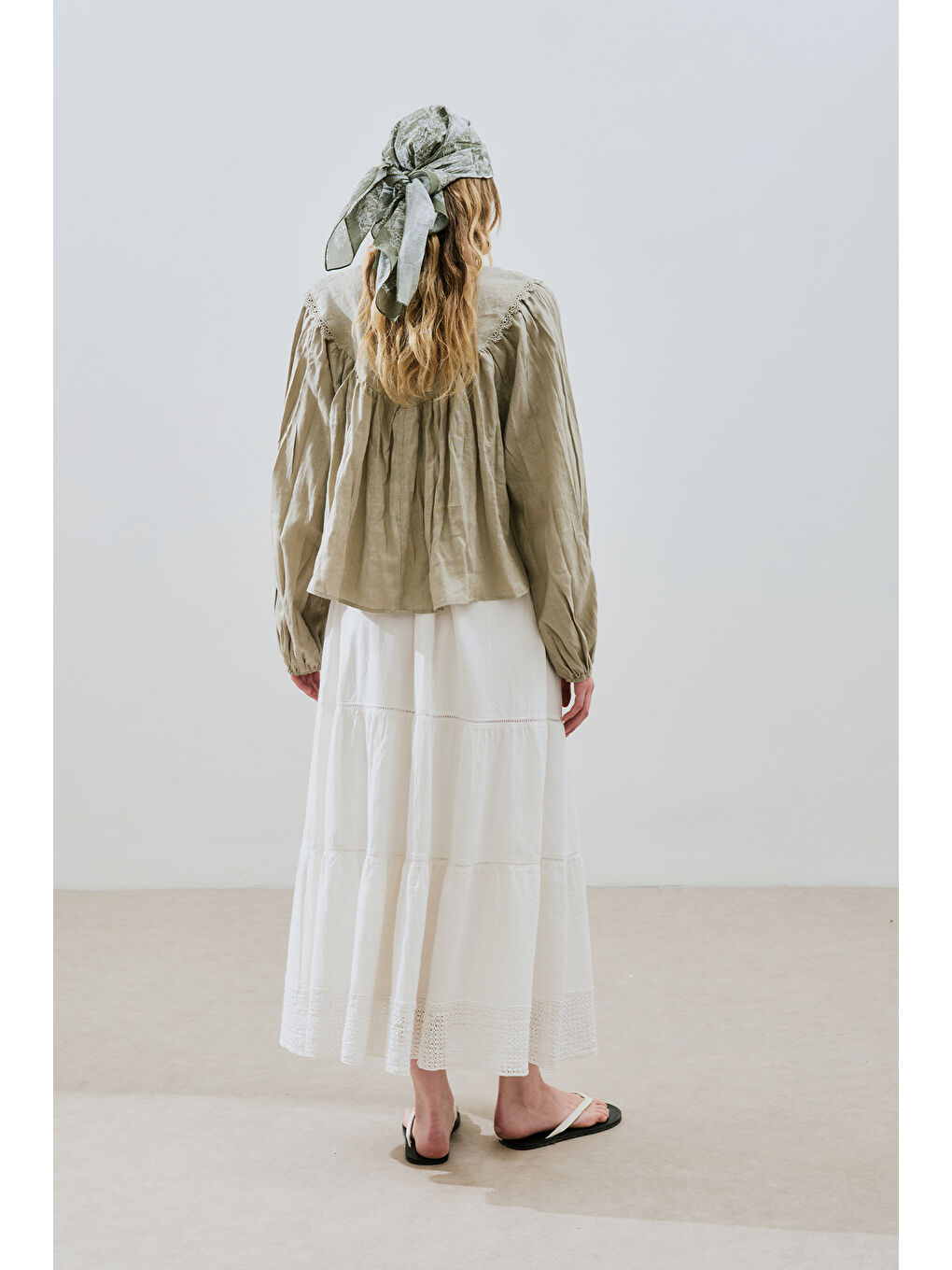 Keten Crush Efektli Bluz Yeşil-6