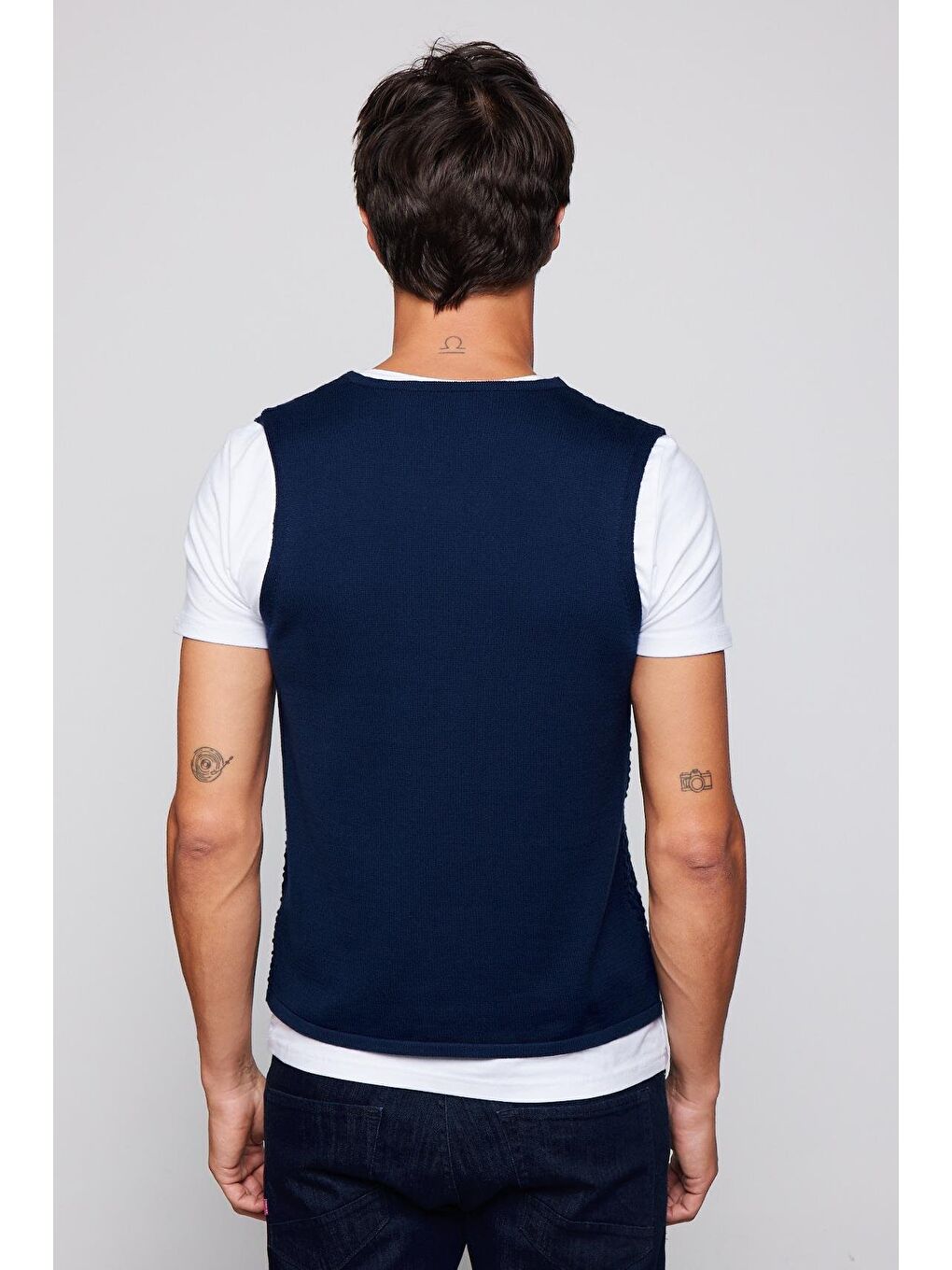 Slim Fit Desenli Lacivert Erkek Yelek-4