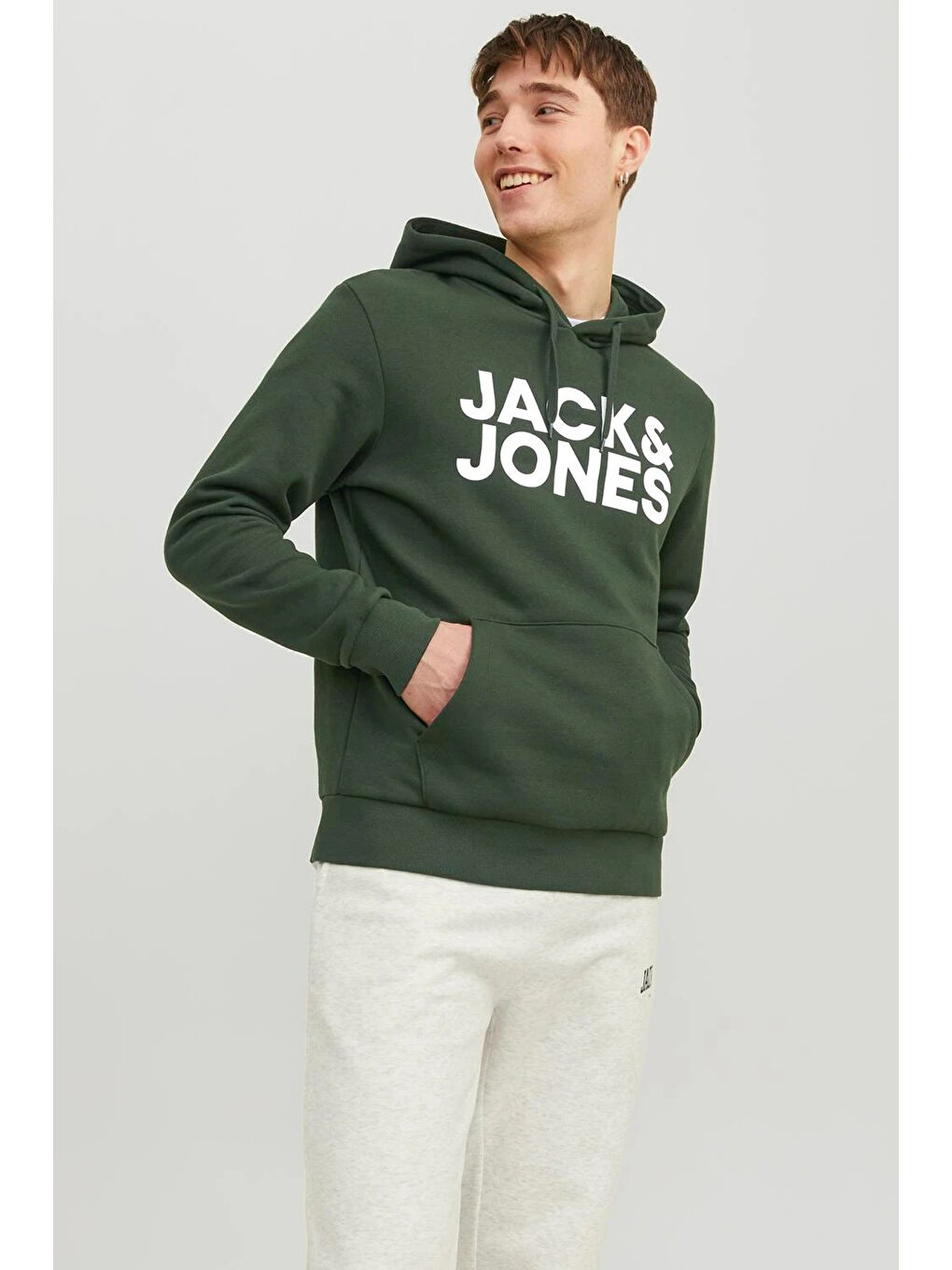 Jack & Jones Koyu Yeşil Jjecorp Regular Fit Kapüşonlu Erkek Sweat 12152840